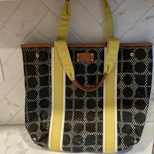 KATE SPADE Waverly Place NOEL DOT Eddie Coated Canvas Tote Bag Black/yellow
